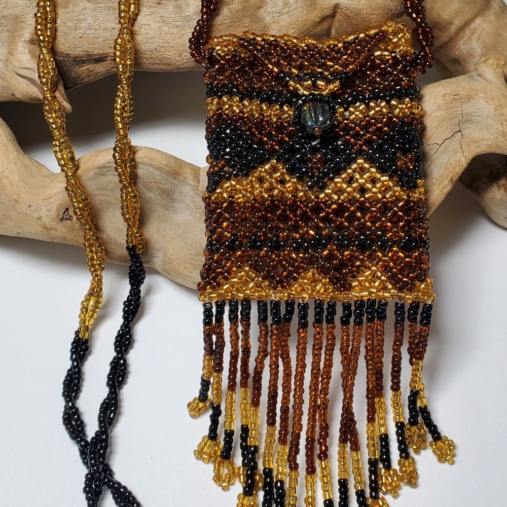 ✨ Handmade Vintage Beaded Pouch Necklace